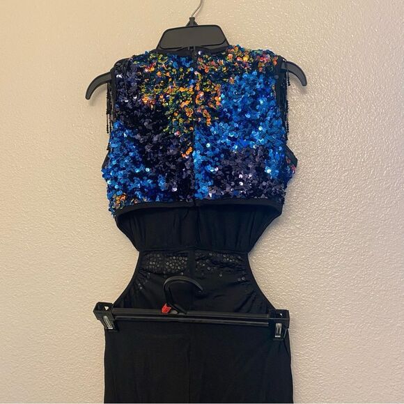 Glamour solo dance costume black sequin unitard rhinestone embellished SA adult - Picture 6 of 14